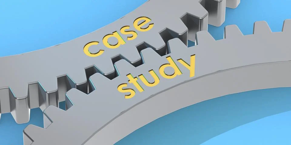 Case study word on gears Stock Illustration