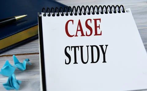 CASE STUDY - words in a notebook on the background of a weekly and a pen. Stock Photos