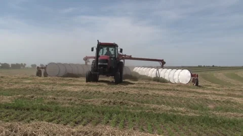 Case Tractor Raking Back View Stock Footage 40463364