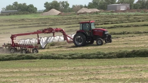 Case Tractor Raking Stock Footage 40463324