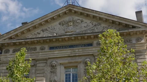 Caserne Verines facade with sculpted pediment in Paris, France Vídeos de archivo 344831035