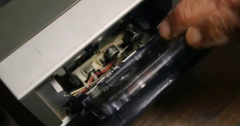 Casette Tape Deck Running,  Playing Back A Cassette Tape On A Deck Stock Footage 76947196