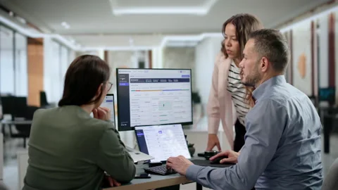 Caseworkers Collaborate Using Software Stock Footage 347301335