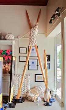 Casey, Illinois: Both the World's Largest Knitting Needles and Crochet Hook Stock Photos