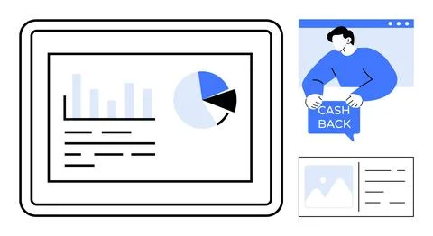 Cash Back and Financial Data Analysis with Bar Graph and Pie Chart 스톡 일러스트