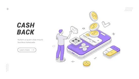 Cash Back And Loyalty Program Isometric Vector Illustration For A Shopping .. Ilustración de archivo