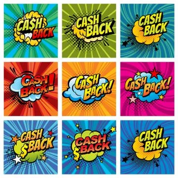 Cash back comics bubbles isolated vector icons Stock-Illustration