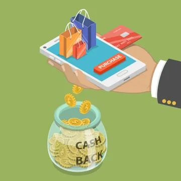 Cash back flat isometric vector concept. Stock Illustration