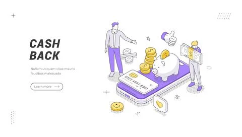 Cash Back Isometric Vector Illustration Bonus Program Banner Template 스톡 일러스트