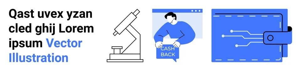 Cash Back, Microscope, and Digital Wallet Simple Flat Vector Graphic Illust.. Stock Illustration