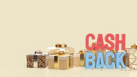 Cash Back Text with Luxury Gift Boxes on Beige Background 3d render. Stock Illustration