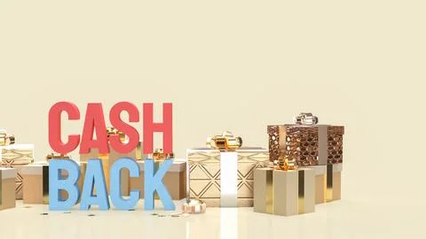 Cash Back Text with Luxury Gift Boxes on Beige Background 3d render. Stock Illustration