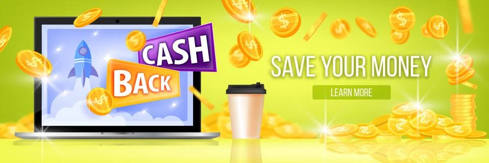 Cash back vector money saving, return finance banner with laptop screen イラスト素材
