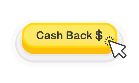 Cash Back yellow 3D button in flat style isolated on white background. Vector Stock Illustration