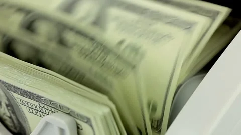 Cash Counting Machine Processing Hundred Dollar Bills Stock Footage 305515070