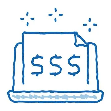 Cash documents in computer version doodle icon hand drawn illustration Illustrazione stock