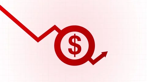 Cash with down arrow stocks graph. Concept of financial crisis. Money loss conce Stock Footage 316543683