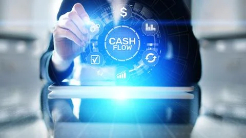 Cash flow button on virtual screen. Business Tehcnology concept. Stock-Fotos