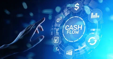 Cash flow button on virtual screen. Business Tehcnology concept. 库存照片