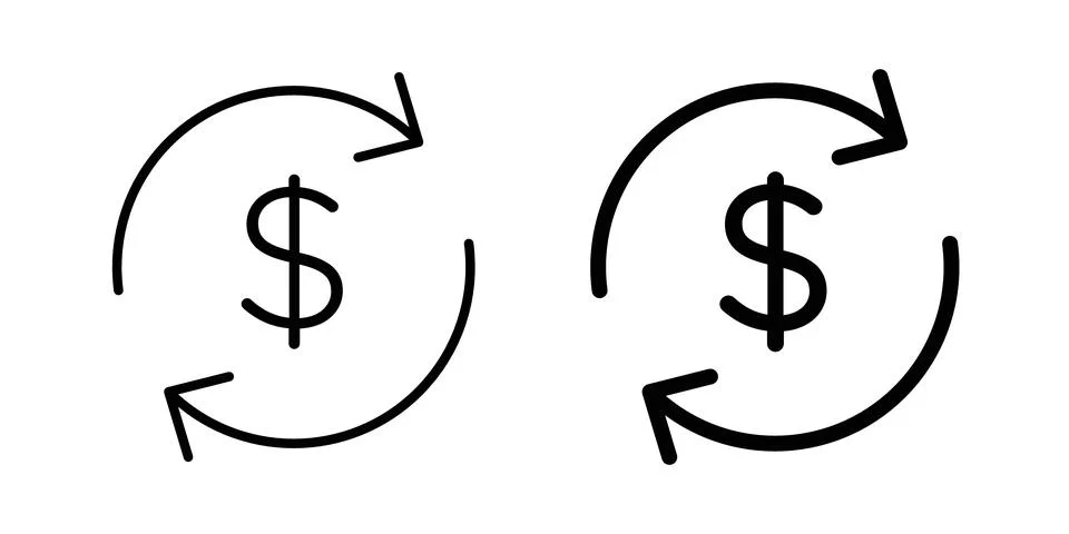 Cash flow icon solid, line, and editable vector set. Stock Illustration