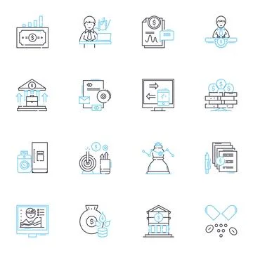 Cash flow linear icons set. Investment, Revenue, Profit, Liquidity, Inflow Stock Illustration
