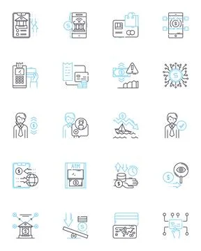 Cash flow linear icons set. Inflow, Outflow, Liquidity, Budgeting, Payables Stock Illustration