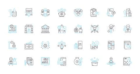 Cash flow linear icons set. Investment, Revenue, Profit, Liquidity, Inflow Stock Illustration