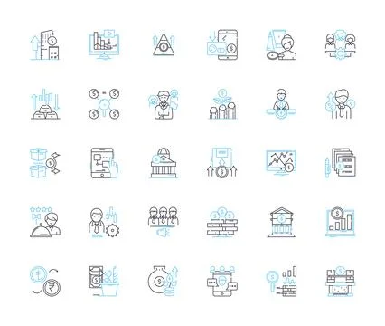 Cash flow linear icons set. Investment, Revenue, Profit, Liquidity, Inflow Stock Illustration