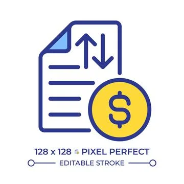 Cash flow statement pixel perfect line color icon Stock Illustration