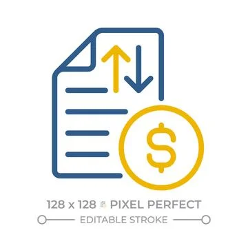 Cash flow statement pixel perfect two color line icon 스톡 일러스트