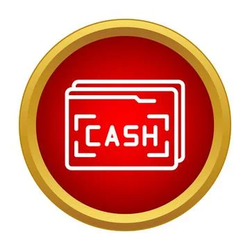 Cash folder icon on red button with gold border 스톡 일러스트
