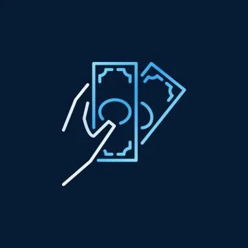 Cash in Hand vector outline colored icon on dark background Stock Illustration