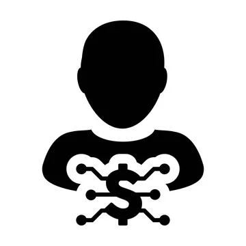 Cash icon vector digital dollar currency with male user person profile avatar Stock Illustration