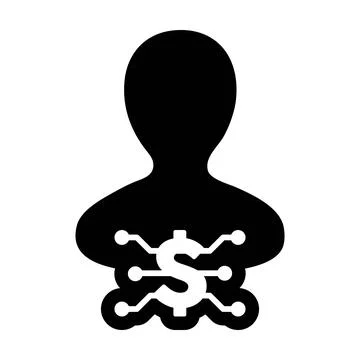 Cash icon vector digital dollar currency with male user person profile avatar Stock Illustration