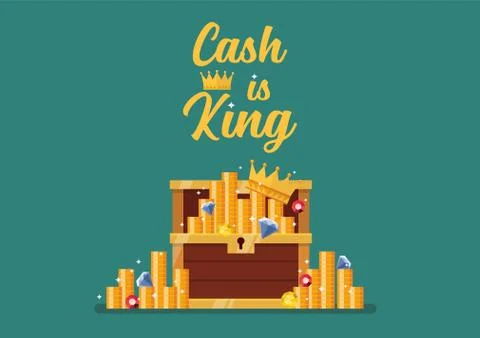 Cash is king typography with open chest full of treasure Stock Illustration