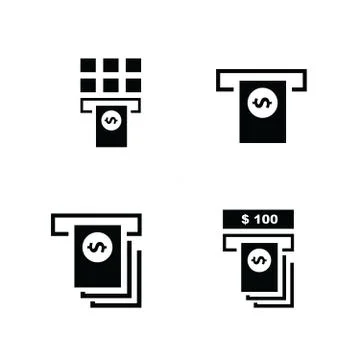 Cash machine and stack of dollars icons Stock Illustration