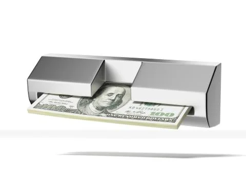 Cash machine and stack of dollars Illustrazione stock