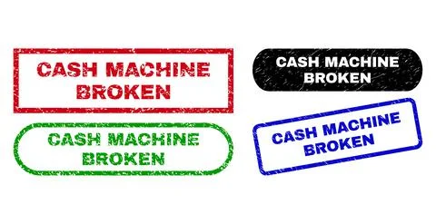CASH MACHINE BROKEN Rectangle Watermarks Using Unclean Surface Stock Illustration