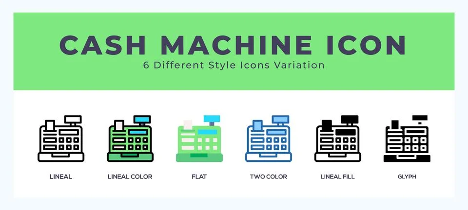 Cash machine icon set with different styles. Design elements for logo. Vect.. Stockillustratie