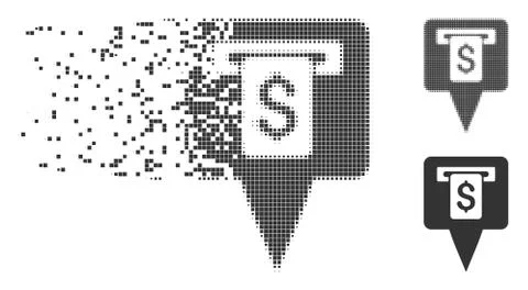 Cash Machine Map Pointer Dissipated Pixel Halftone Icon Stock Illustration