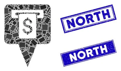 Cash Machine Map Pointer Mosaic and Scratched Rectangle North Stamps Stock Illustration