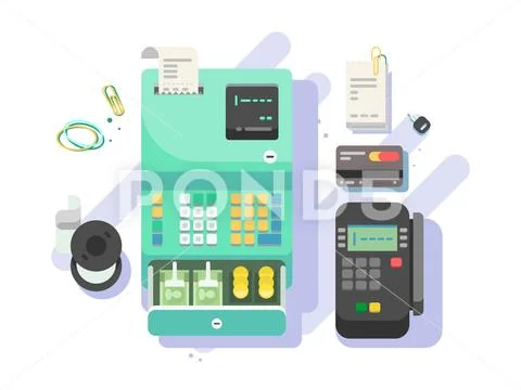 Cash machine with money and terminal for cards Stock Illustrationen