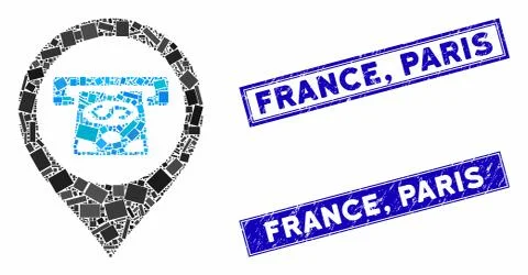 Cash Machine Pointer Mosaic and Grunge Rectangle France, Paris Stamp Seals Stock Illustration