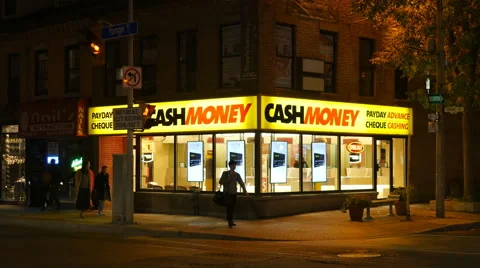 Cash Money payday loan business. Toronto, Canada. Stock Footage