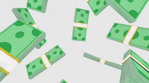 Cash Money Stacks Exploding Animation with Alpha Channel Vídeo Stock 347826881