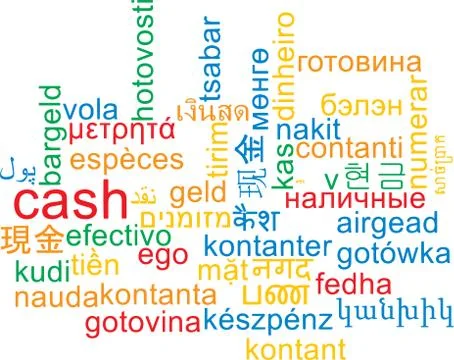 Cash multilanguage wordcloud background concept Stock Illustration