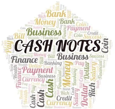 Cash Notes typography vector word cloud. Illustrazione stock
