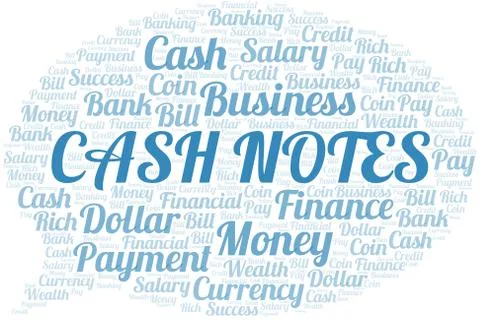 Cash Notes typography vector word cloud. Illustrazione stock
