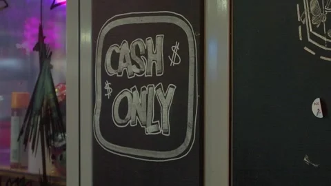 "Cash Only" Text in a shop Stock Footage 300353502