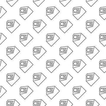 Cash in Opened Envelope vector minimal outline seamless pattern Stock Illustration